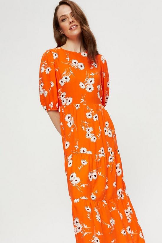 Dorothy Perkins Bright Orange Floral Smock Midi Dress 4