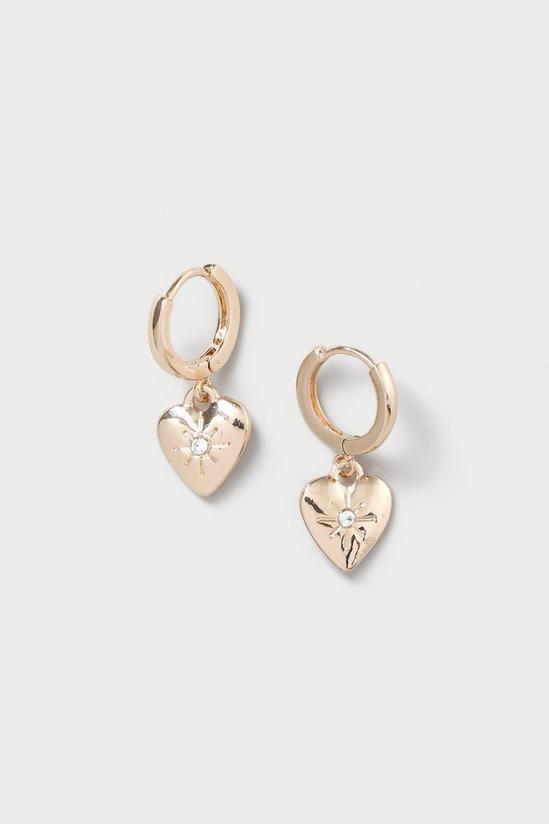 Dorothy Perkins Gold Etched Heart Drop Hoops 1