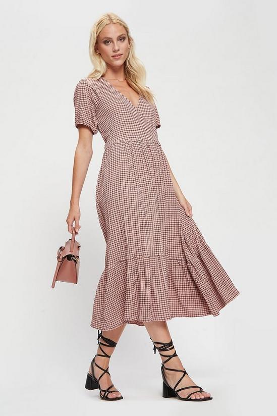 Dorothy Perkins Pink Check Textured Wrap Midi Dress 1