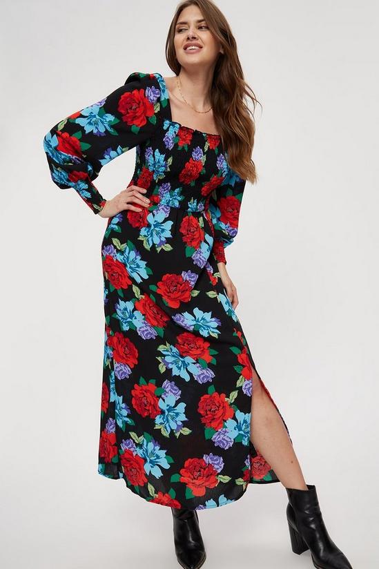 Dorothy Perkins Tall Red Blue Floral Shirred Body Midaxi Dress 1