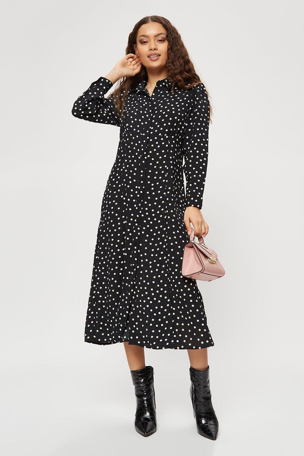 Topshop petite spot hot sale pleated shirt dress