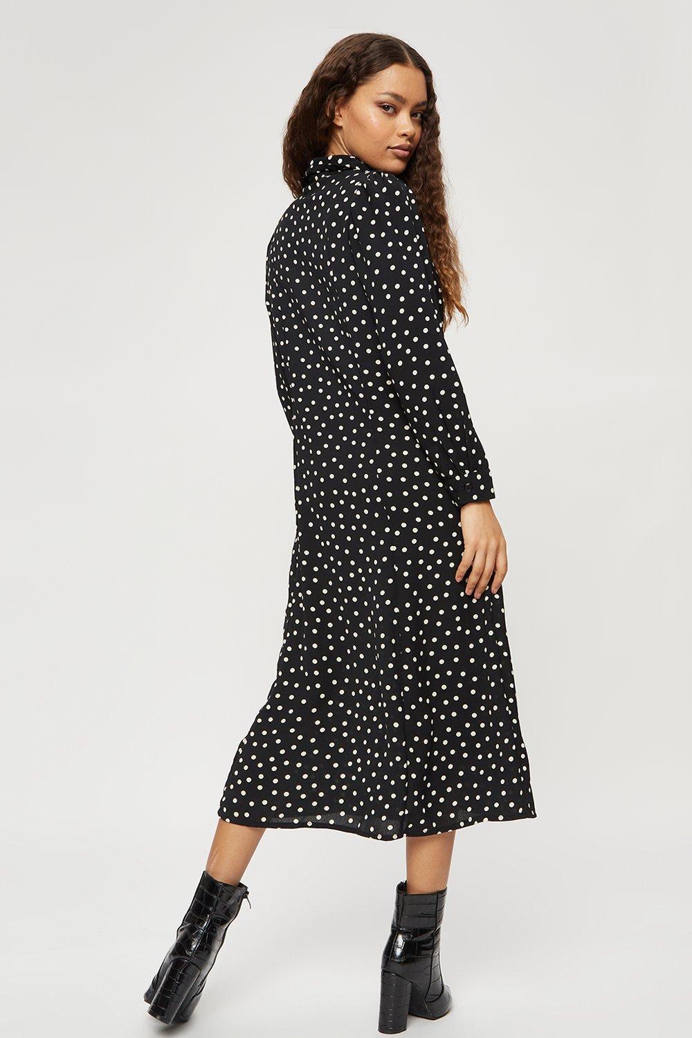 Dresses Petite Black Spot Midi Shirt Dress Dorothy Perkins