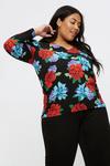 Dorothy Perkins Curve Red Blue Floral Volume Sleeve Top thumbnail 1