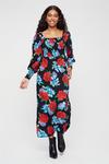 Dorothy Perkins Petite Red Blue Floral Shirred Body Midaxi Dress thumbnail 1