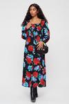 Dorothy Perkins Petite Red Blue Floral Shirred Body Midaxi Dress thumbnail 2