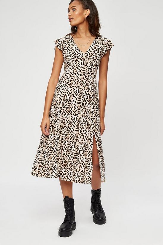 Dorothy Perkins Leopard Print Flutter Sleeve Midi Dress 1