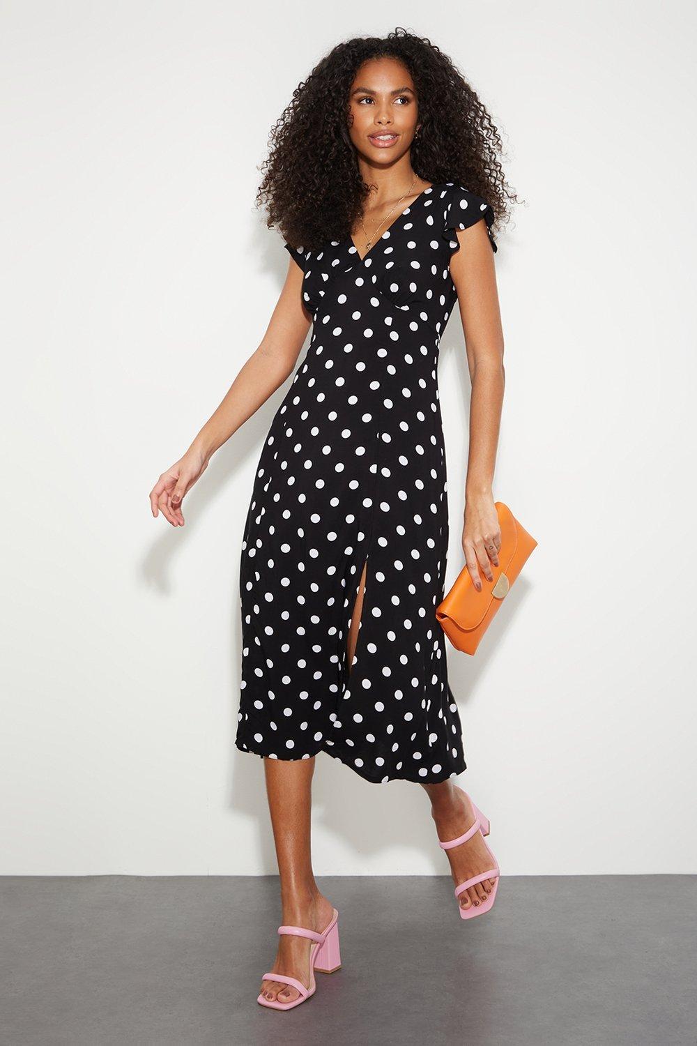 Dresses Spot Print Flutter Sleeve Midi Dress Dorothy Perkins