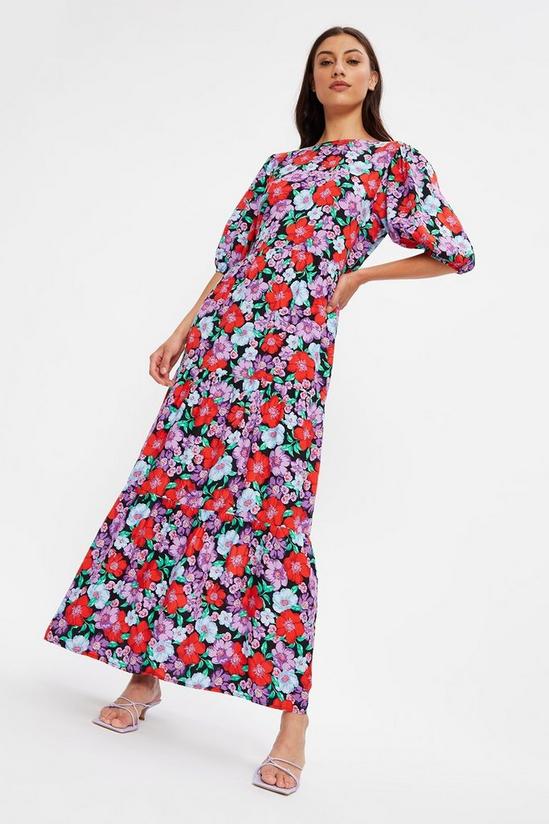 Dorothy Perkins Tall Floral Round Neck 3Q Sleeve Midi Dress 1