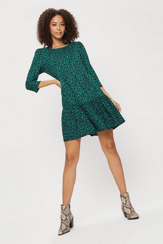 Dorothy Perkins Green Floral Tiered Textured Mini Dress 2