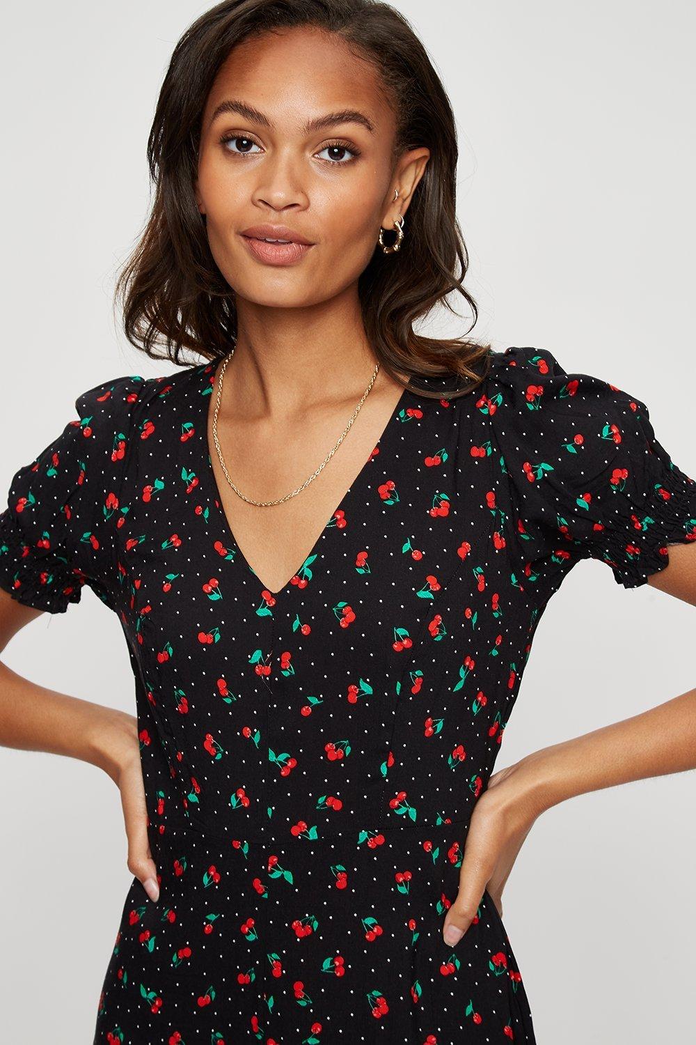 Dresses Cherry Print V Neck Midi Dress Dorothy Perkins