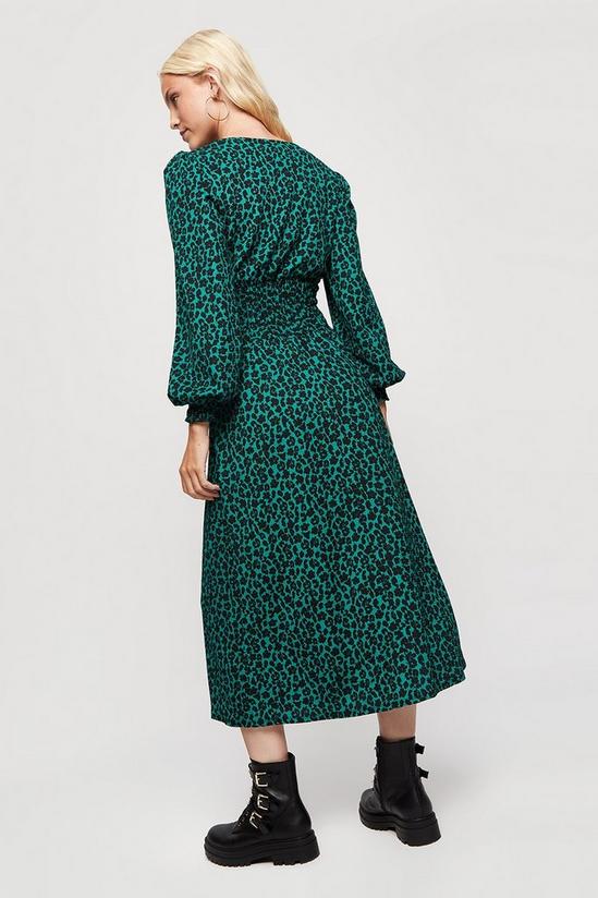 Dorothy Perkins Green Floral Shirred Waist Texture Midi Dress 3