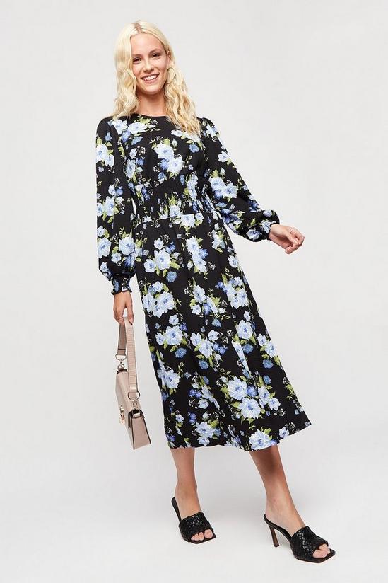 Dorothy Perkins Blue Large Floral Tiered Textured Midi Dress 1