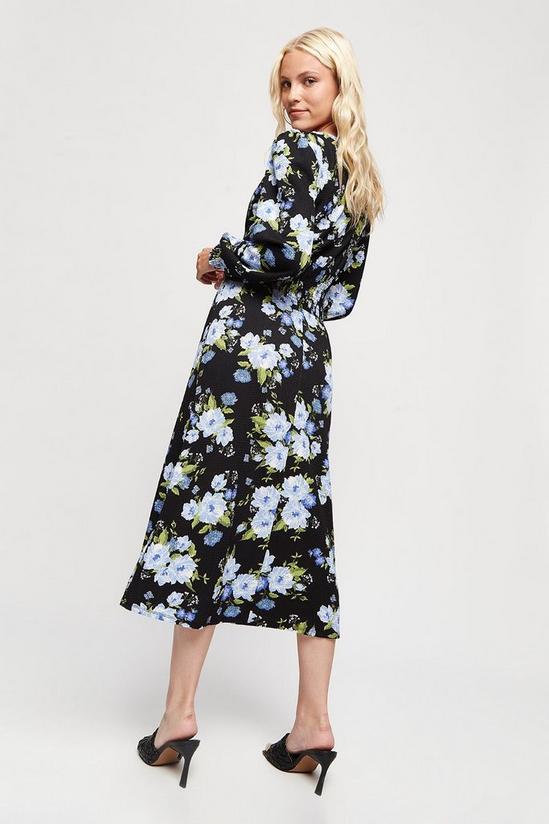 Dorothy Perkins Blue Large Floral Tiered Textured Midi Dress 3