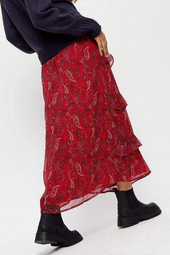 Dorothy Perkins Petite Red Chiffon Ruffle Midi Skirt 3