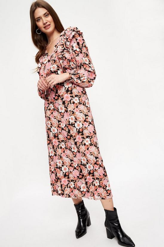 Dorothy Perkins Tall Pink Large Floral Frill Midi Dress 2