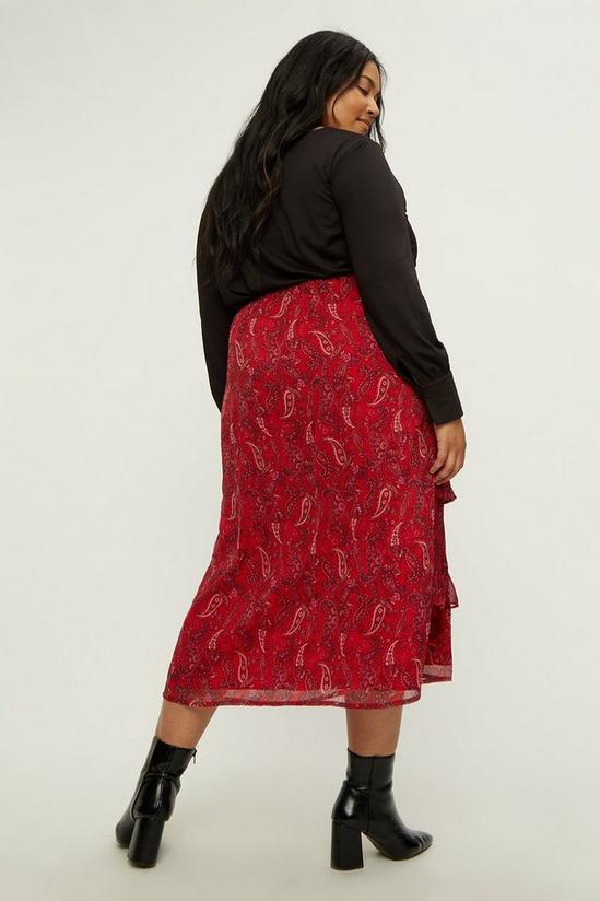 Dorothy Perkins Curve Red Paisley Chiffon Ruffle Midi Skirt 3