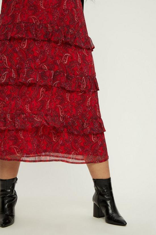 Dorothy Perkins Curve Red Paisley Chiffon Ruffle Midi Skirt 4