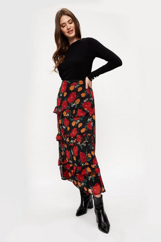 Dorothy Perkins Tall Red Rose Chiffon Ruffle Midi Skirt 2