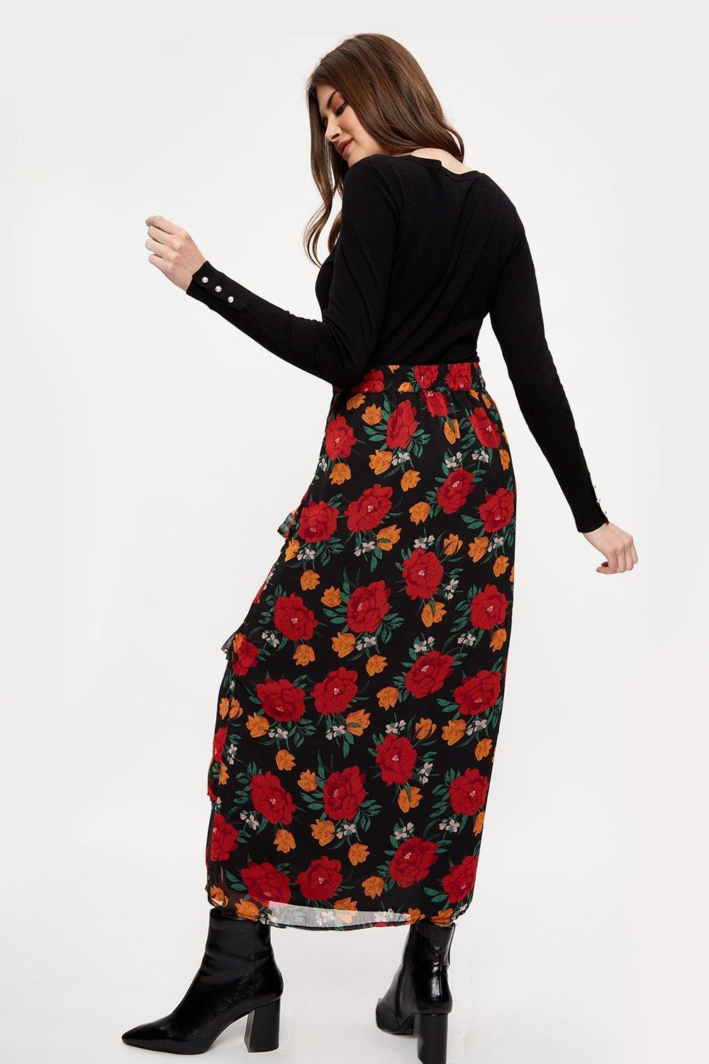 Skirts Tall Red Rose Chiffon Ruffle Midi Skirt Dorothy Perkins