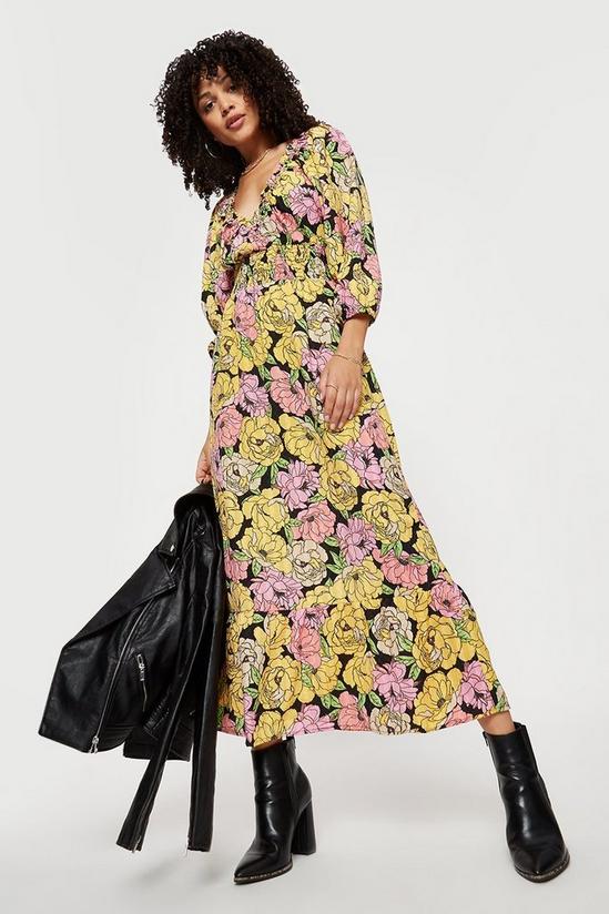 Dorothy Perkins Retro Floral Textured Shirred Midaxi Dress 2