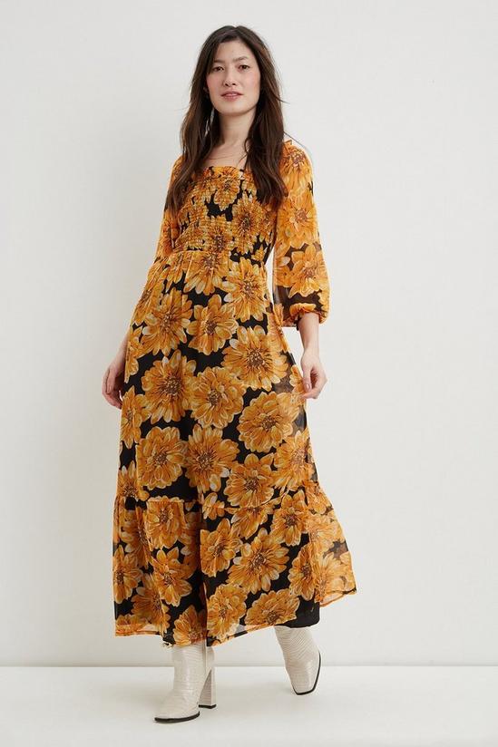 Dorothy Perkins Ochre Floral Square Neck Shirred Midi Dress 2
