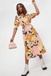 Dorothy Perkins Pink Floral Shirred Waist Midi Dress thumbnail 1