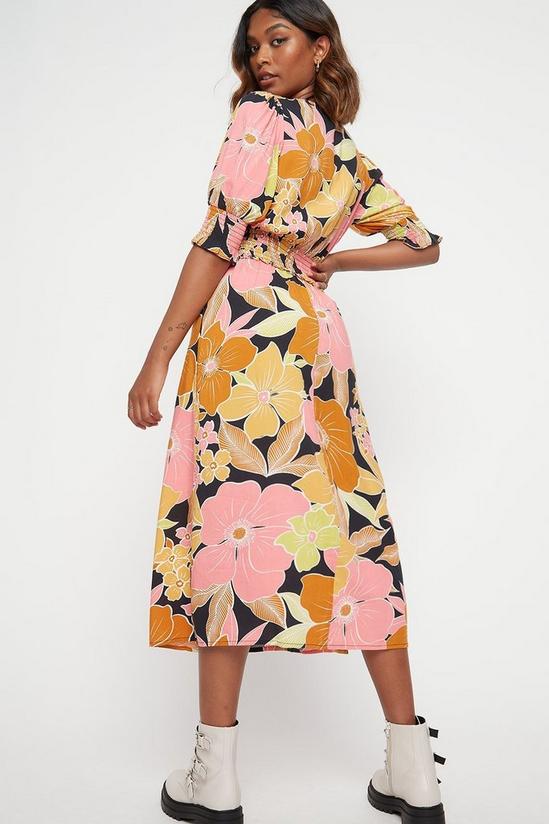 Dorothy Perkins Pink Floral Shirred Waist Midi Dress 3