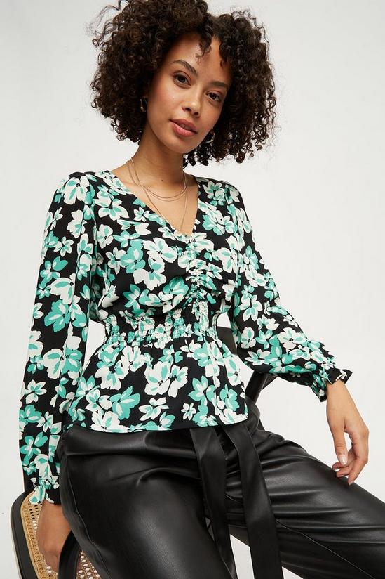 Dorothy Perkins Green Floral Sweetheart Shirred Top 1
