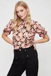Dorothy Perkins Tall Pink Large Floral Frill Front Top thumbnail 1