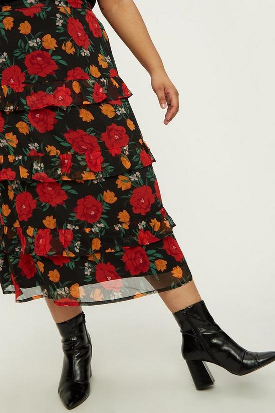 Dorothy Perkins Curve Red Rose Chiffon Ruffle Midi Skirt 4