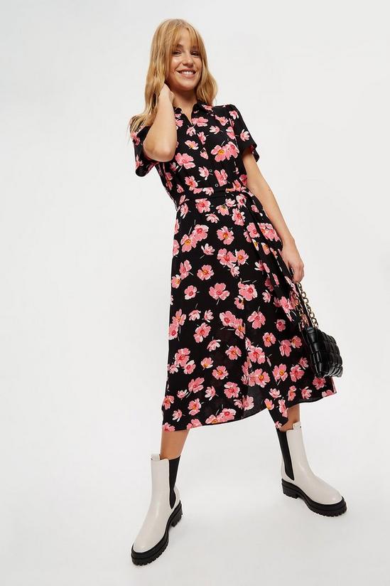 Dorothy Perkins Pink Floral Print Tie Waist Shirt Dress 2