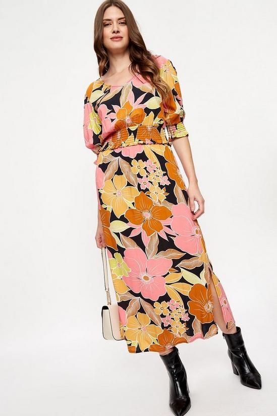 Dorothy Perkins Tall Retro Floral Shirred Waist Midi Dress 1