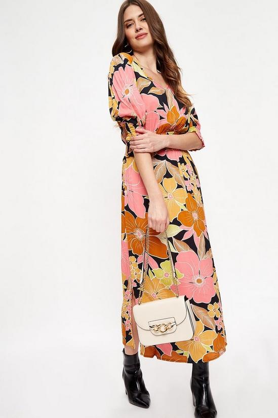 Dorothy Perkins Tall Retro Floral Shirred Waist Midi Dress 2