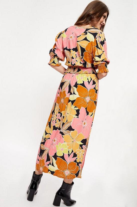 Dorothy Perkins Tall Retro Floral Shirred Waist Midi Dress 3