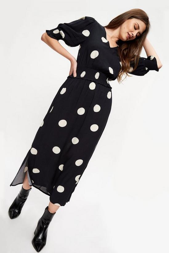 Dorothy Perkins Tall Black Spot Shirred Waist Midi Dress 4