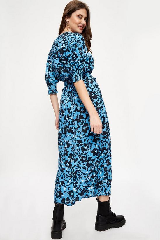 Dorothy Perkins Tall Blue Floral Shirred Waist Midi Dress 3
