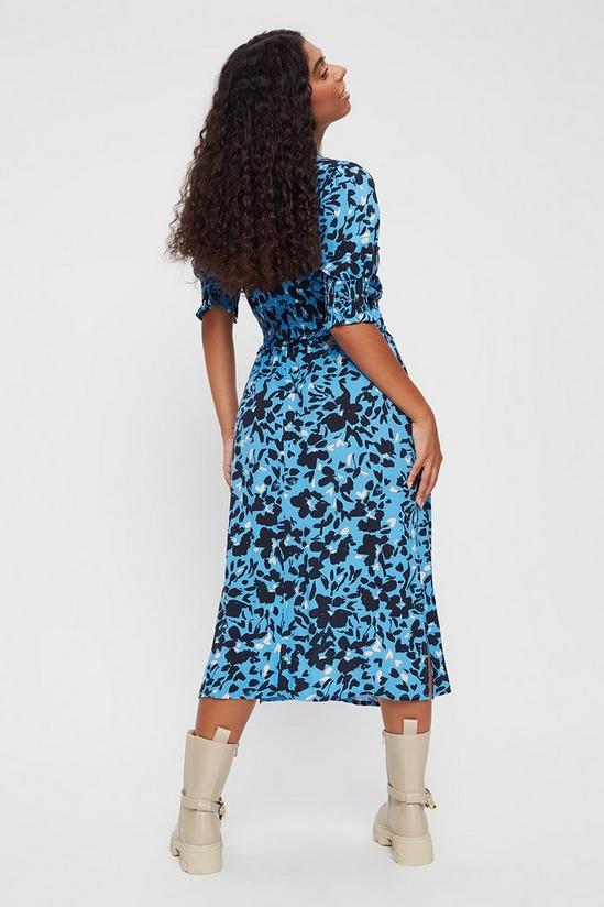 Dorothy Perkins Petite Blue Print Shirred Waist Midi Dress 3