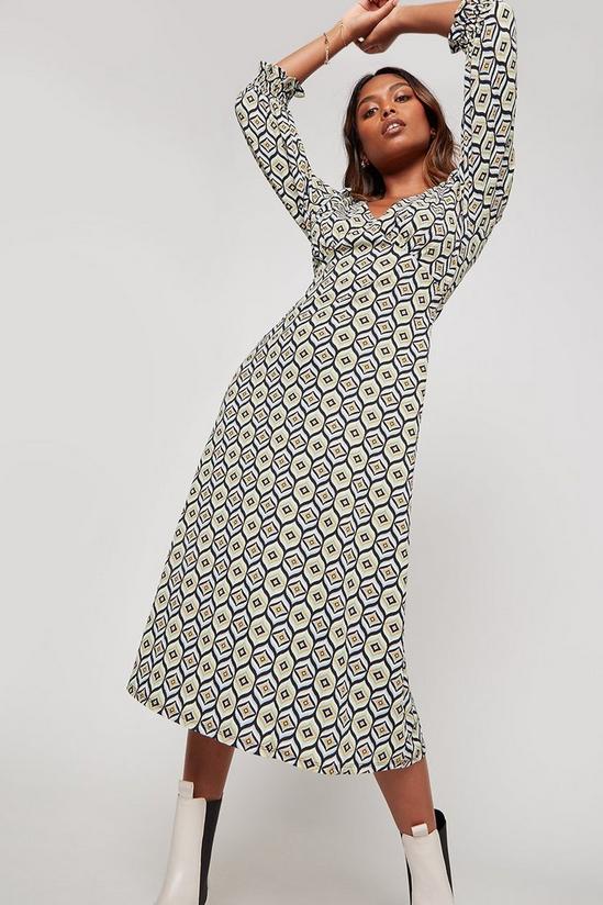 Dorothy Perkins Green Geo Empire Seam Textured Midi Dress 1
