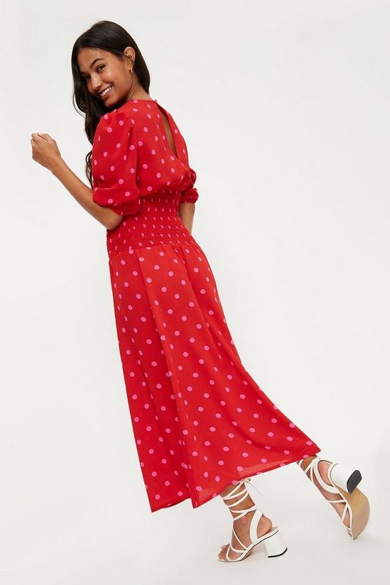 Dorothy Perkins Orange Spot Shirred Waist Puff Sleeve Midaxi Dress 3