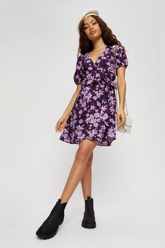 Dorothy Perkins Petite Purple Floral Wrap Mini Dress 2