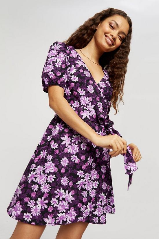 Dorothy Perkins Petite Purple Floral Wrap Mini Dress 4