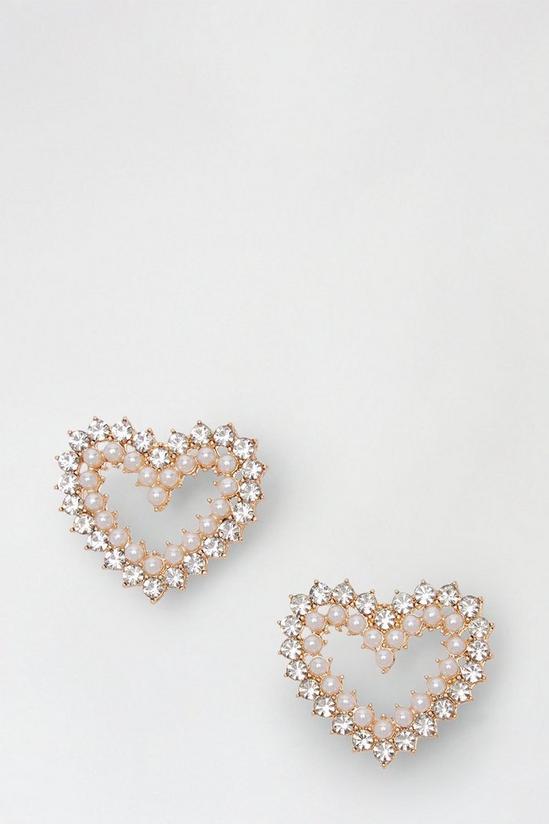 Dorothy Perkins Gold Diamante And Pearl Heart Stud Earrings 1