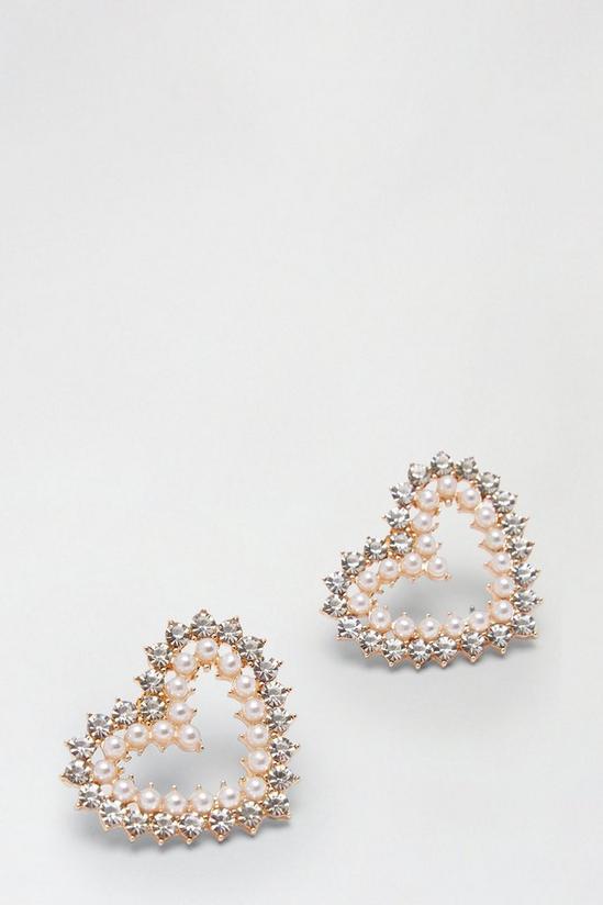 Dorothy Perkins Gold Diamante And Pearl Heart Stud Earrings 2