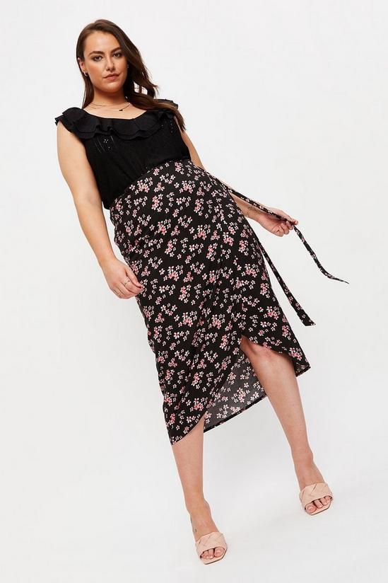 Dorothy Perkins Curve Black Floral Wrap Over Midi Skirt 1