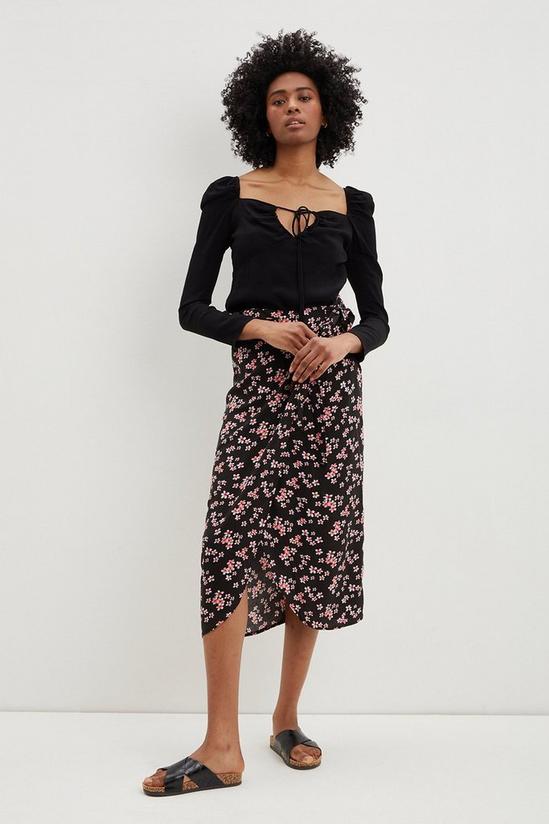 Dorothy Perkins Tall Black Floral Wrap Over Skirt 1