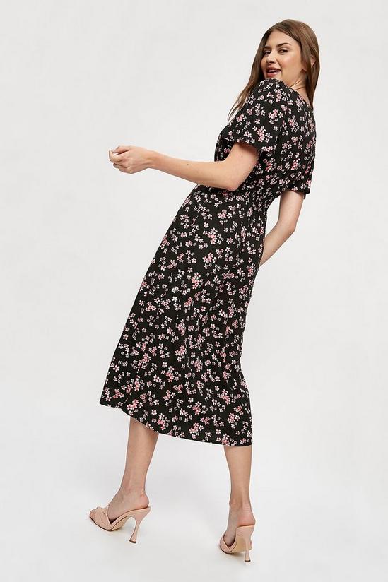 Dorothy Perkins Tall Black Floral V Neck Shirred Waist Dress 3
