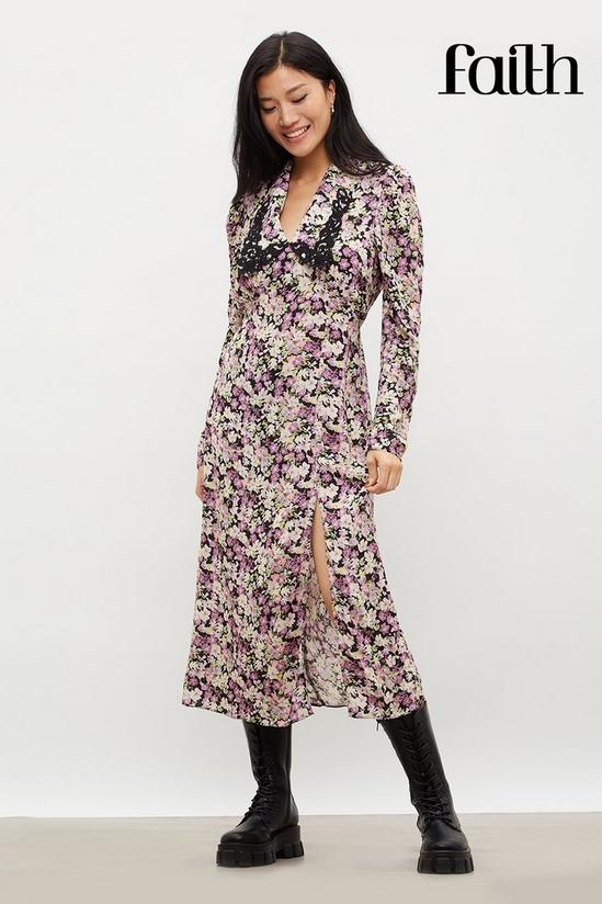 Dorothy Perkins Faith Purple Ditsy Collar Midi Dress 2