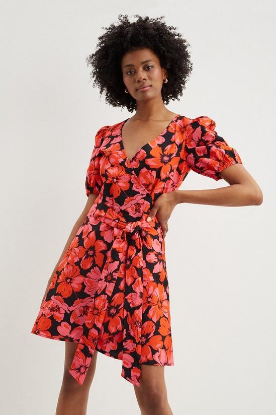 Dorothy Perkins Tall Pink Poppy Floral Wrap Front Mini Dress 1