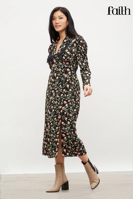 Dorothy Perkins Black Floral Collar Midi Dress 2