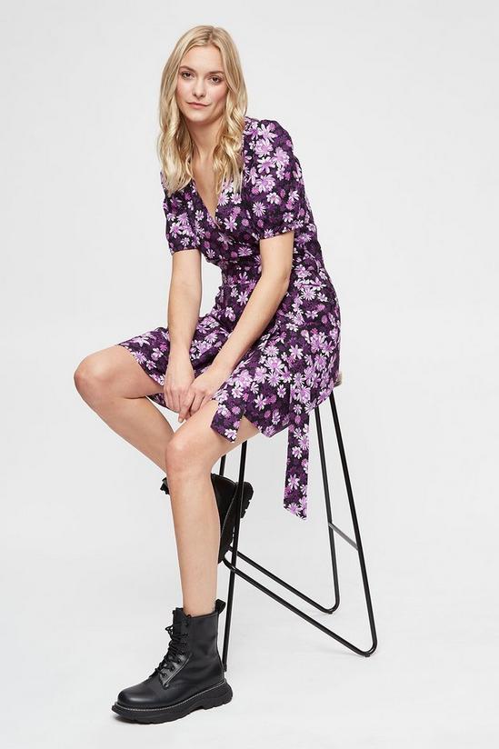 Dorothy Perkins Tall Purple Floral Wrap Front Mini Dress 4